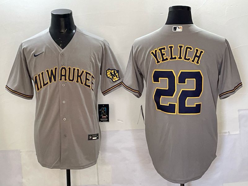 Men 2025 Milwaukee Brewers #22 Yelich Grey Nike MLB Jersey style 061->milwaukee brewers->MLB Jersey